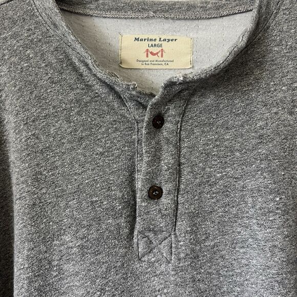 Marine Layer Gray Men’s Henley Long Sleeve Shirt GraySoft Knit Pullover Size L - Picture 3 of 8